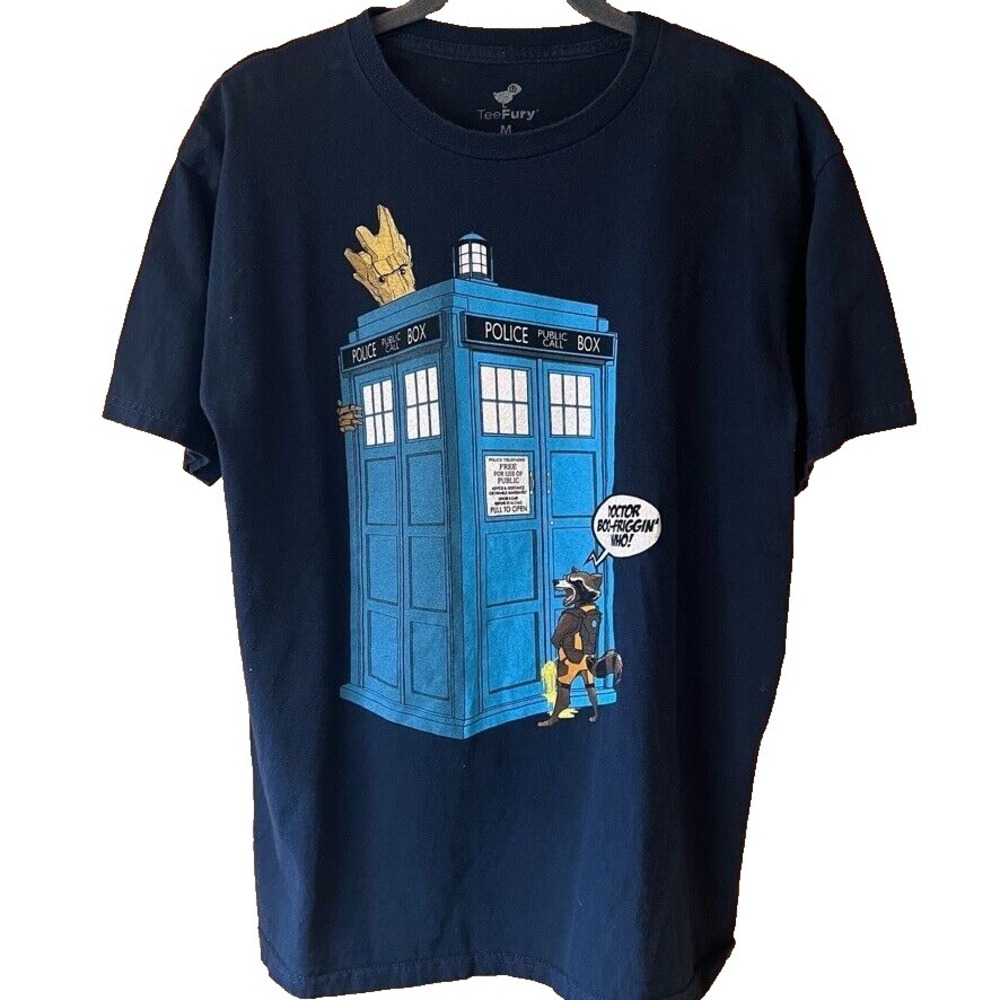 Dr. Who Tee Fury Med Doctor Boo-Friggin' Who Tardis‎ Navy Blue Vintage